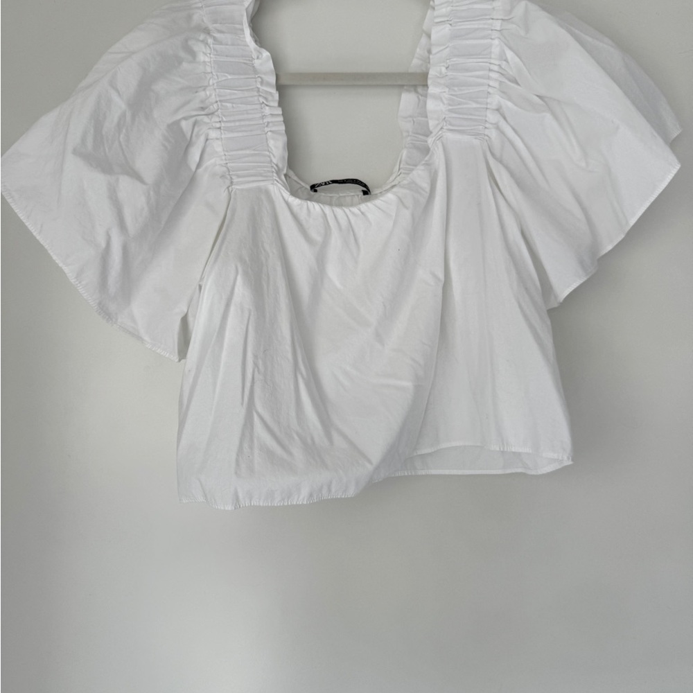 Zara White Ruched Blouse